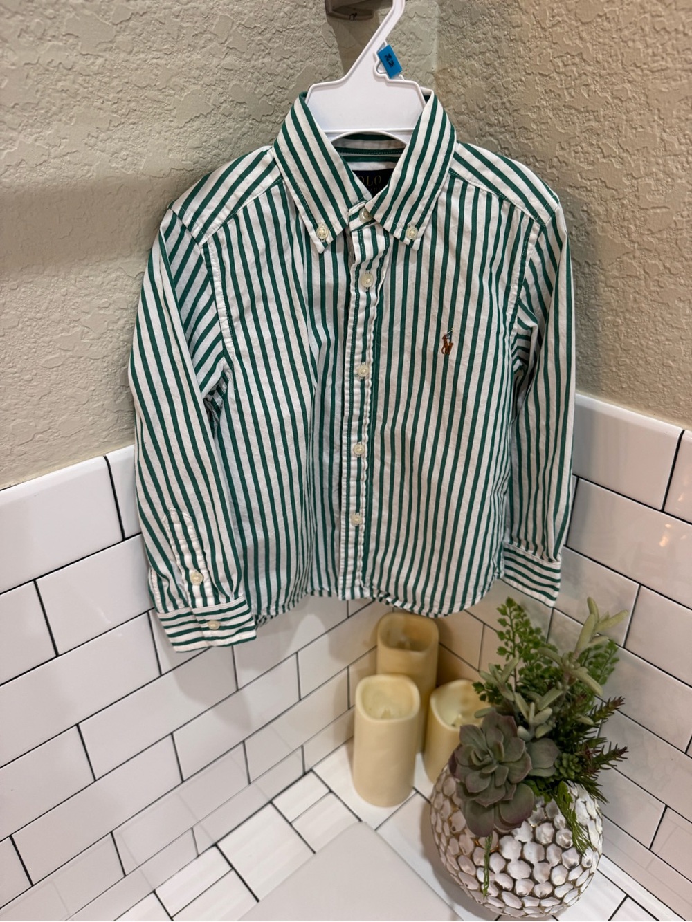 Polo by Ralph Lauren Green & White Striped Button-Down Shirt